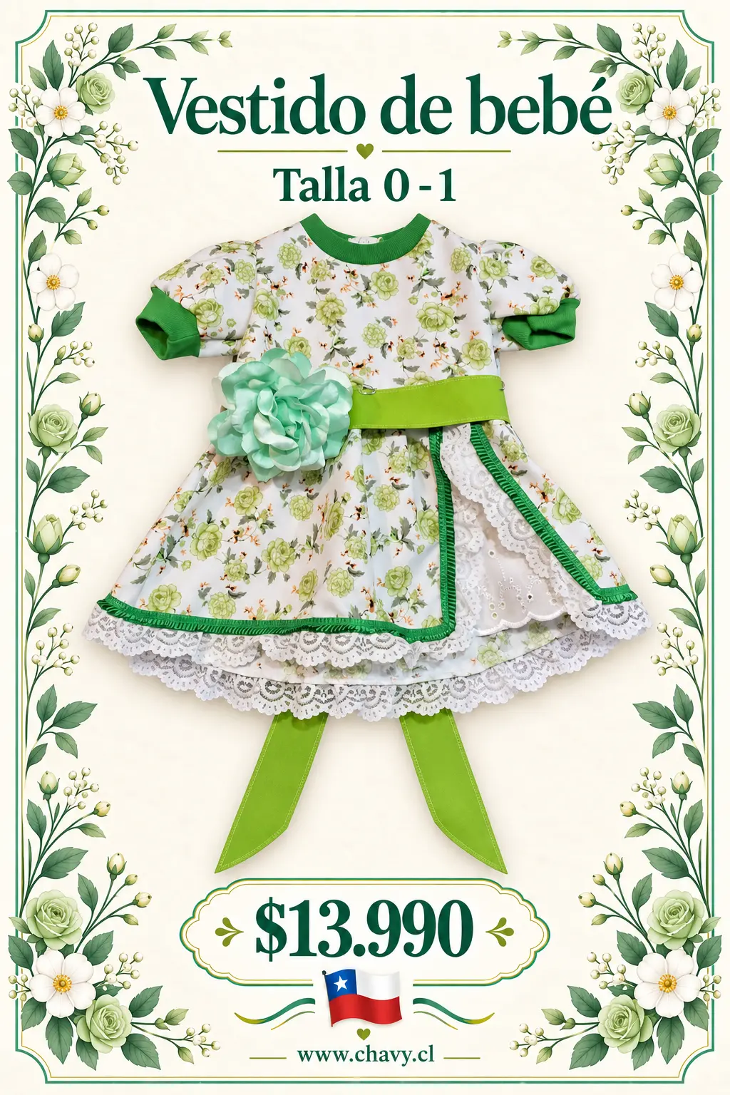 Vestido Huasa Bebe T/0 - T/1 - T/2 - Imagen 5