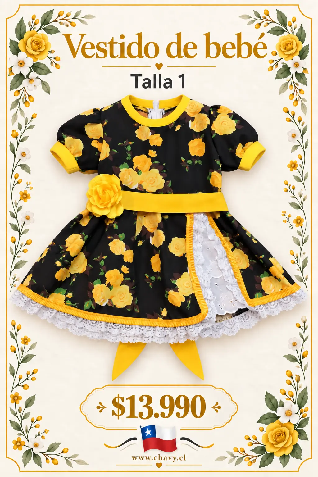 Vestido Huasa Bebe T/0 - T/1 - T/2 - Imagen 6