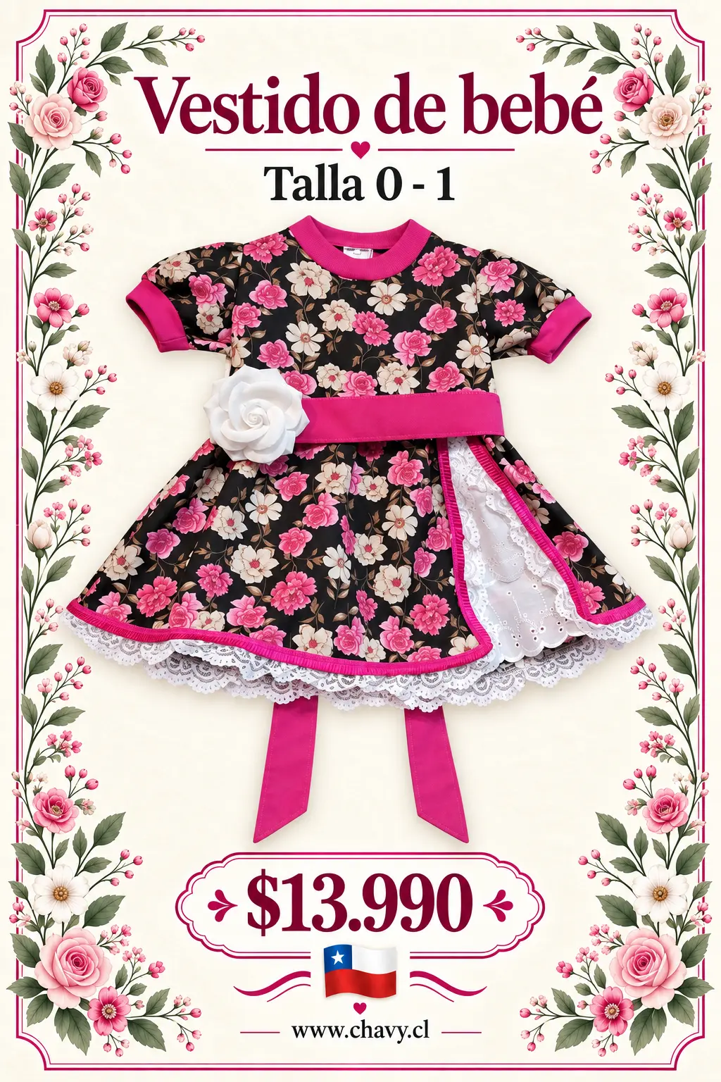 Vestido Huasa Bebe T/0 - T/1 - T/2 - Imagen 3
