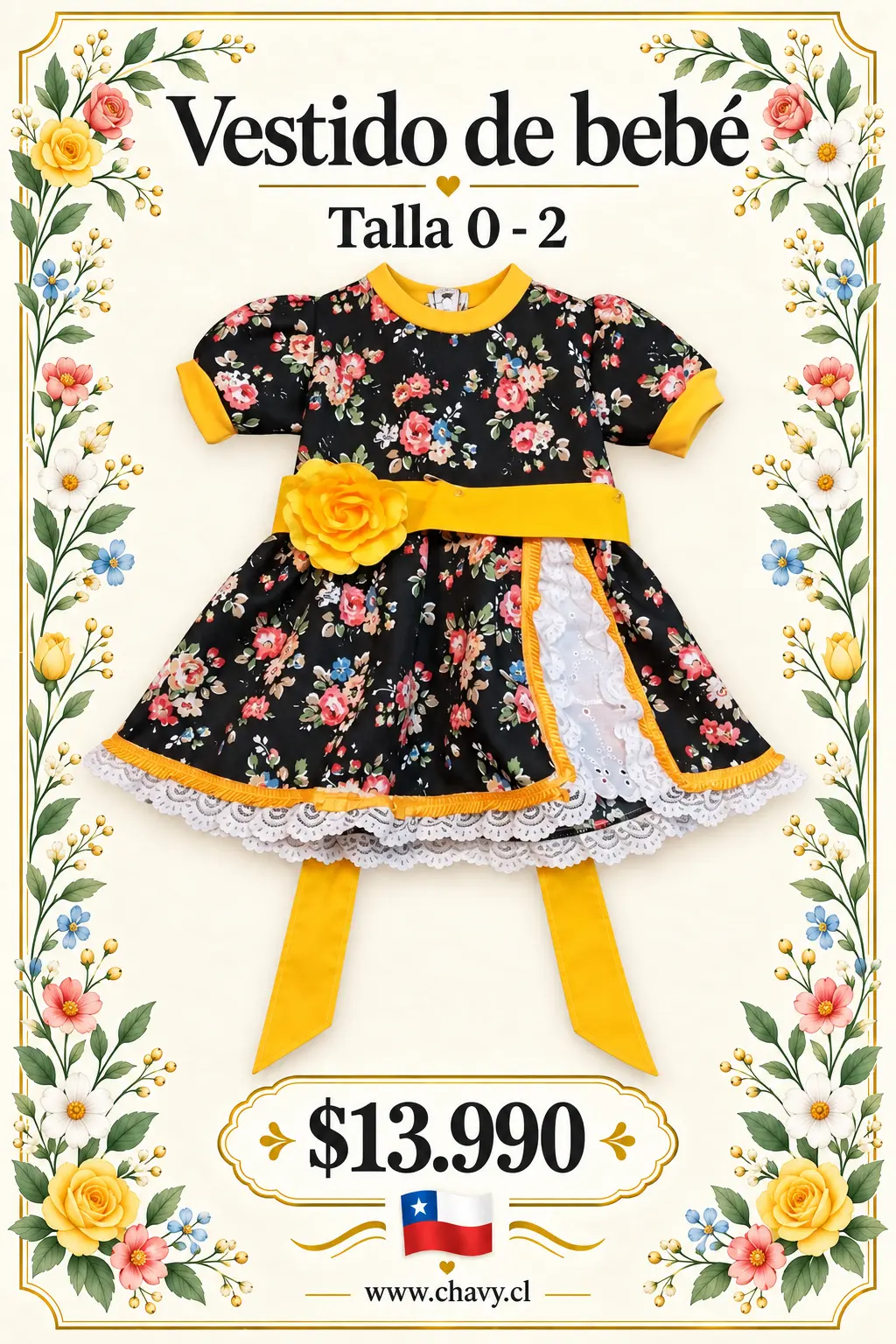 Vestido Huasa Bebe T/0 - T/1 - T/2 - Imagen 4