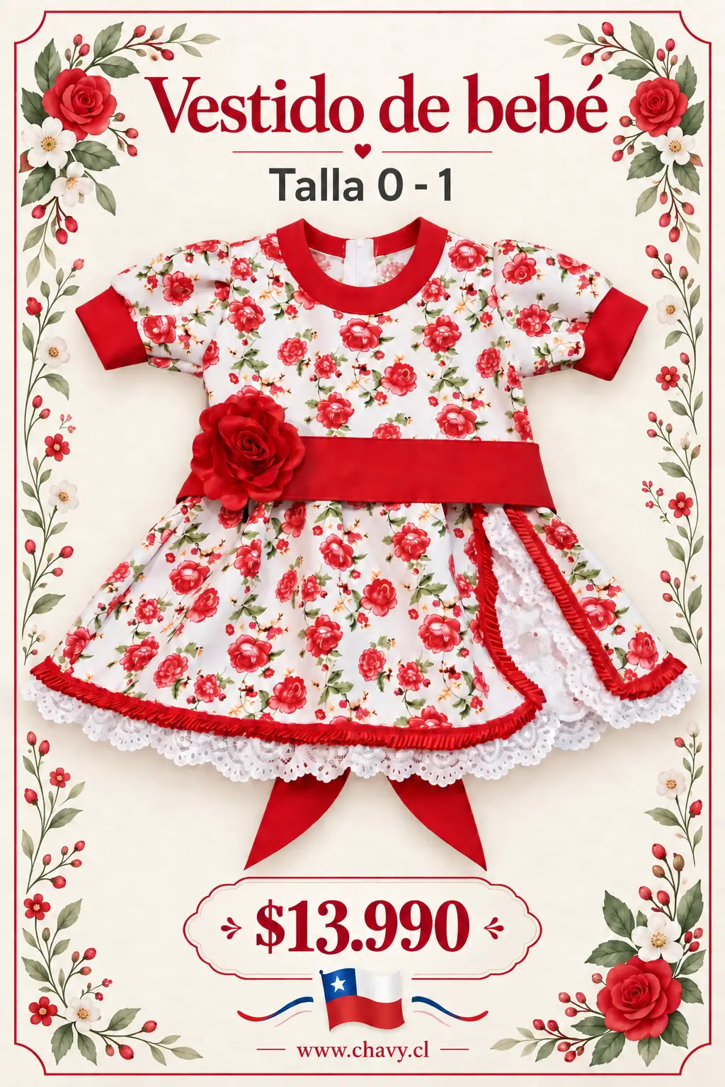 Vestido Huasa Bebe T/0 - T/1 - T/2 - Imagen 7